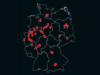 Graphic from the map of Germany. Pins have been placed on the map in which cities there is a reifen.com branch.